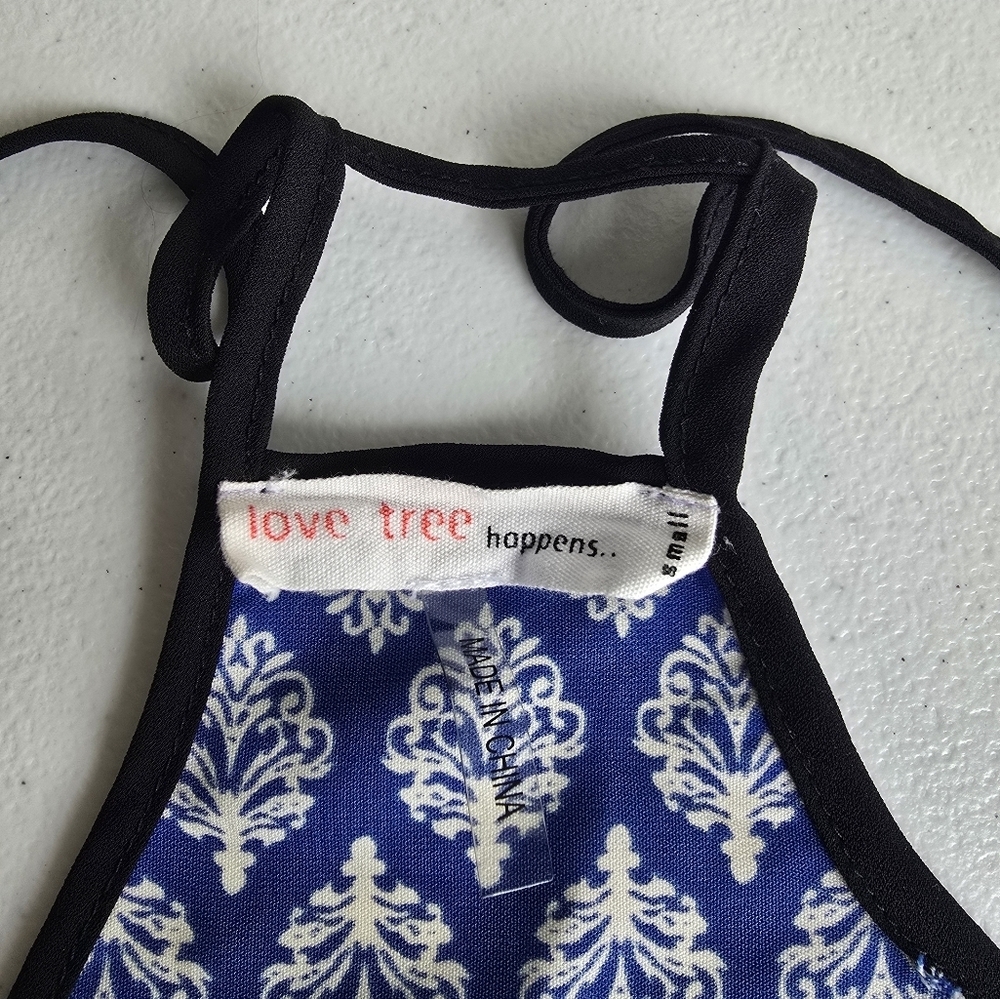 Love Treeblue camisole top with white diamond pattern colorful border size S r - Picture 5 of 6